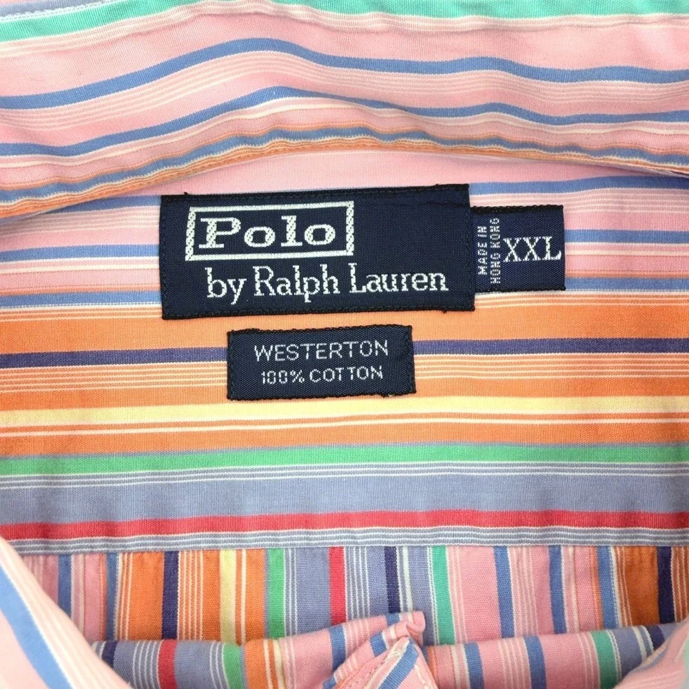 Vintage Polo Ralph Lauren Westerton Shirt Mens XXL Multi‎ Color Striped Cutaway